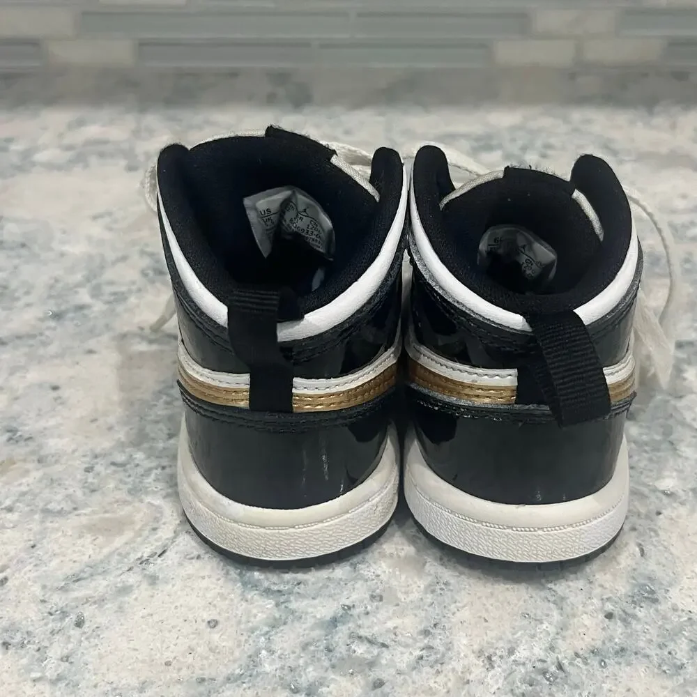 Nike Air Jordan 1 Retro Mid Black Gold White Toddler Boy's 5.5 Shoe BQ6933-007